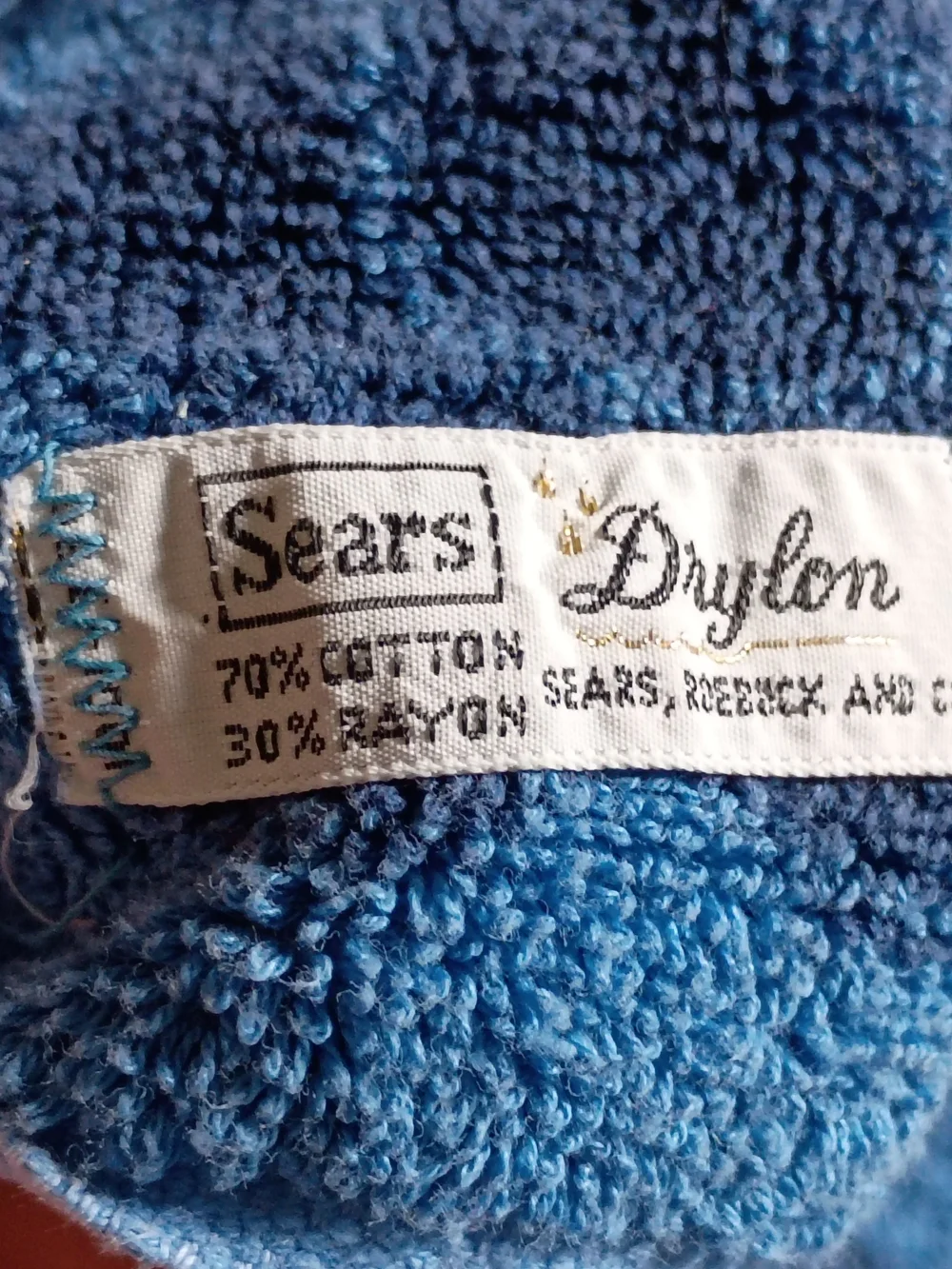 Vintage Sears Drylon Blue Sculpted Bath and Hand Towel Set